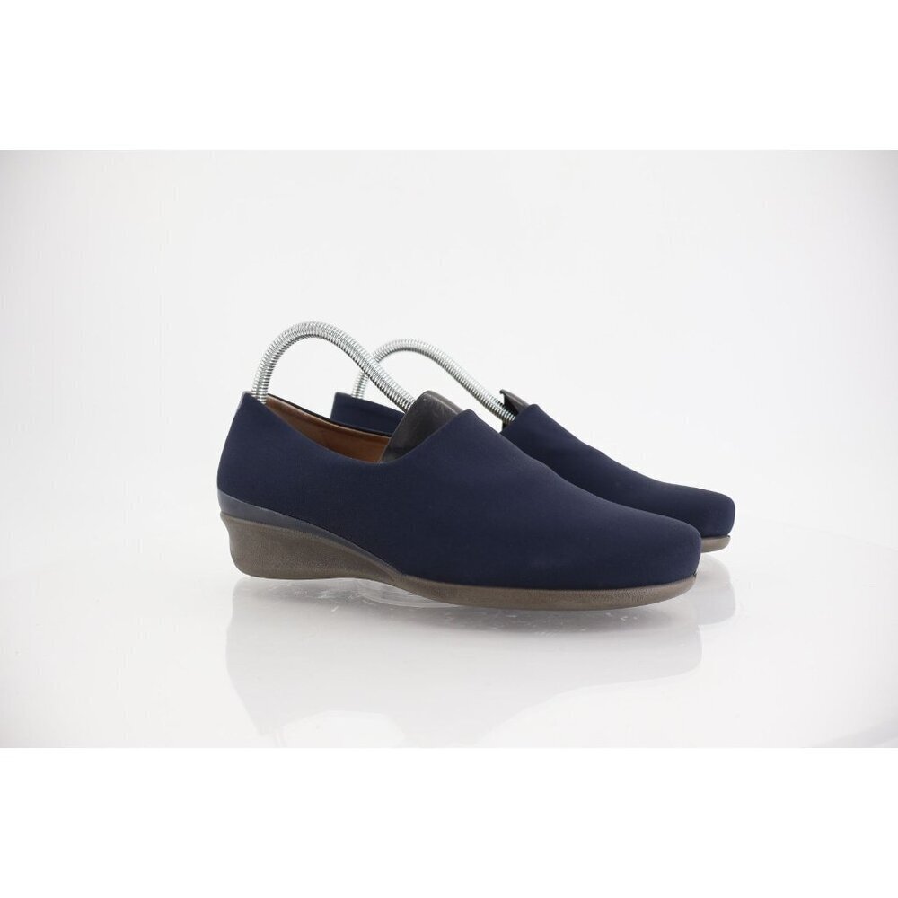Ecco Women's Abalone Loafer Size 38 7 Low Wedge Slip On Travel Shoe Navy Blue